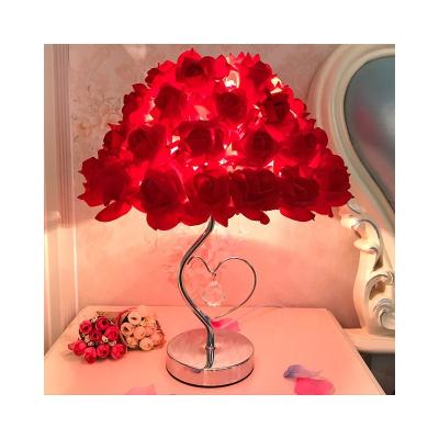 China Modern Crystal Bedroom Table Lamp Warm Decorative Lighting Rose Bedside Lamp for sale