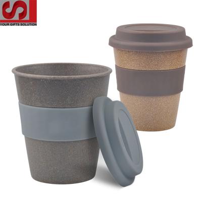 China ECO Fiber Printed Bamboo Coffee Mug Viable Promotional Gift With Custom Logo And Silicone Band And Lid for sale