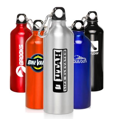 China Custom Logo Outdoor Aluminum Sports Bottle Drinking Aluminum Water Bottle Viable Cheap Promotional Gift With CARABINER for sale