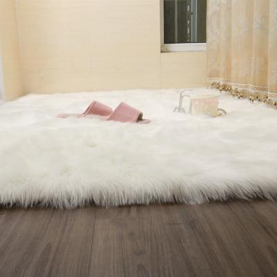 China Anti-slip Wholesale Shaggy Wool Faux Sheepskin White Shag Rug Blanket for sale