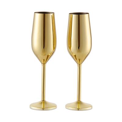 China 18/8 Stainless Steel Viable Champagne Flutes Glass Set of 2, 7.5 Ounces BPA Unbreakable Champagne Wine Glasses Free for Weddings, Parties for sale