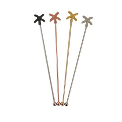 China 304 stainless steel viable fruit pin, novelty fruit stick, multicolor starfish cocktail pick for sale