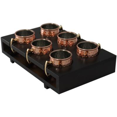 China Mini Moscow Mule Cup 60ml Copper Clad Copper Viable Hammered Wine Drinking Cup Bamboo Holder Moscow Mule Cup Mugs Mug Bar Gift Set for sale