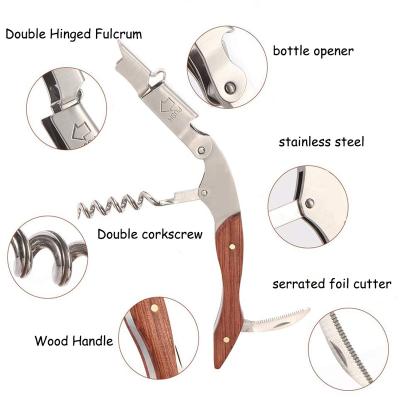 China Viable custom stainless steel with wooden murano wine corkscrew wine opener bottle opener for sale