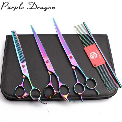 China Dragon Brand Japanese Steel Pet Scissors Purple Thinning Dog Grooming Scissors Set 8