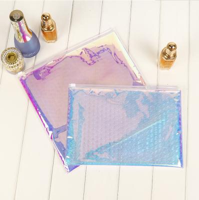 China Protective Shiny Holographic Ziplock Bubble Bag For Cosmetic Bag for sale