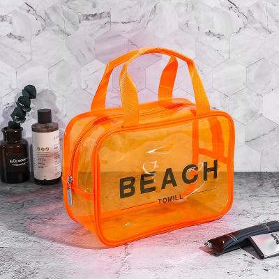 China Fashion Wholesale Custom Logo PVC Clear Transparent Colorful Cosmetic Bag Make Up Bag Beach Travel Bag for sale