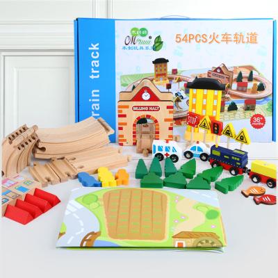 China 2022 Hot Children's Interactive Game 2022 Baby Beech Wooden Toy Car Wooden Rail Train Track Toy 54Pcs for sale