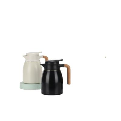 China PORTABLE Large Capacity Stainless Steel Water Jug Vacuum Insulate Coffee Pot Convenient Portable Jug with Wooden Handle for sale