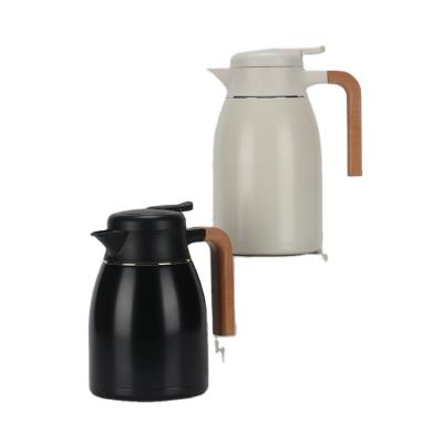 China PORTABLE Best Selling Large Capacity Wooden Handle Vacuum Flask Coffee Pot Insulate Thermal Cooler Water Jug for sale