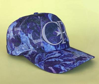 China JOINT Custom Casual Metallic Silver Embroidery Printed Hats Sports Logo Blue Printing 5 Panel A-Print Baseball Cap Caps Hats for sale