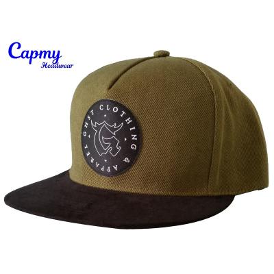 China Fashion JOINT Brown Black Suede Hat Woven Label Hat 5 Panel Hats Caps, Brown Snapback Hat, Black Brown Snapback Wholesales for sale