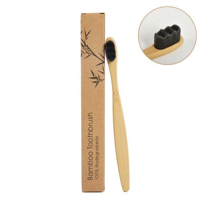 China Disposable Custom Logo Eco-Friendly Flat Toothbrush Natural Bamboo Charcoal Tooth Brushes Soft Bristle For Adults and Children for sale