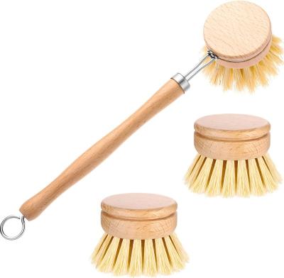 China Sustainable Natural Wood Wooden Bamboo Handle Dish Brush Bamboo Dish Brush With Replacement Heads for sale