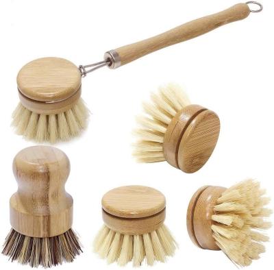 China Sustainable Bamboo Dish Brush Kitchen Cleaning Brush Sisal Fibers Pot Scrubber With Logo for sale