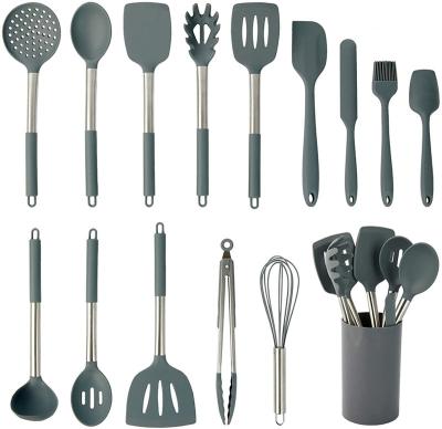 China Sustainable kitchen tools 14pcs stainless steel kitchenware set cookware / high quality silicone cookware kitchen set for sale