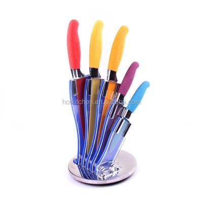 China 6pcs Durable High Quality Non-Stick Coated Stainless Steel Kitchen Knife Set in Acrylic Block for sale