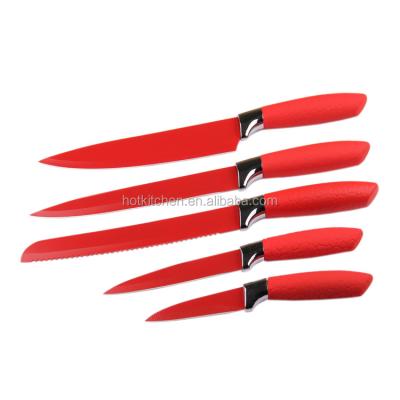 China Viable non-stick pure color 5pcs head red galvanized steel kitchen knife set HY-0611 for sale