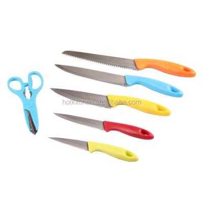 China 6pcs Non-stick Coating PP Disposable Knife Block Kitchen Knife Set With Kitchen Scissors kc--1006 for sale