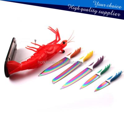 China New Sustainable PP Titanium Coating Kitchen Knife Block 5pcs Kitchen Knifeves Set for sale