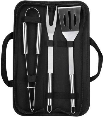 China Easily cleaned stainless steel 3pcs BBQ grill tool set.BBQ accessories with carry bag for sale