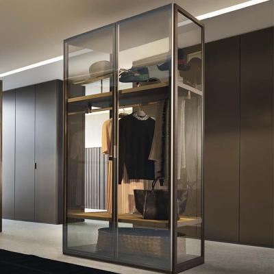 China Adjustable Modern Custom Made Glass Door Wardrobes Cabinet Glass Door Bedroom Wadrobe Wooden Clothes (Others) for sale