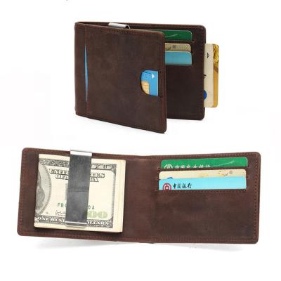 China Hot Selling Products Anti Theft Rfid Blocking Front Pocket Slim Money Clip Genuine Leather Bifold Wallet For Men for sale