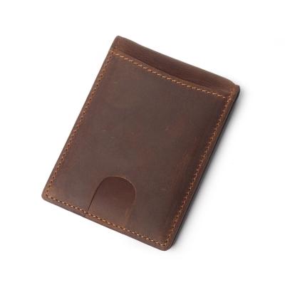 China Vintage RFID Blocking Vintage Crazy Horse Genuine Leather Men's Money Clip Wallet Minimalist Slim Bifold for sale