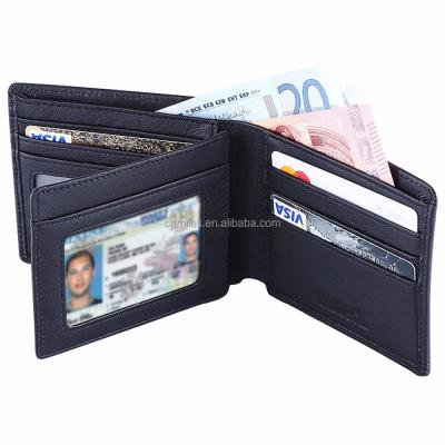 China Anti-theft Wallet For Men-Genuine Leather RFID Blocking Stylish Bifold Wallet With 2 ID Window for sale