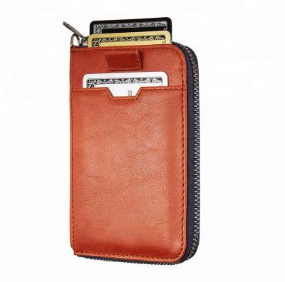 China Anti-theft RFID Blocking Real Mini Small Credit Card Cash Holder Unisex Zipper Wallet Simple Minimalist Slim Zipper Leather Wallet for sale