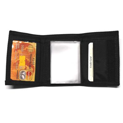 China Waterproof Promotional Nylon Canvas Polyester Trifold Sports Wallet With Removeable PVC Credit Card Sheets for sale