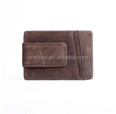 China Crazy Horse anti-theft high quality leather slim card holder RFID BLOCKING MINIMALIST wallet with money clip for sale