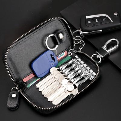 China Fashion Business Cowhide Leather Zipper Car Key Case Organizer Card Holder 6 Wallet for sale