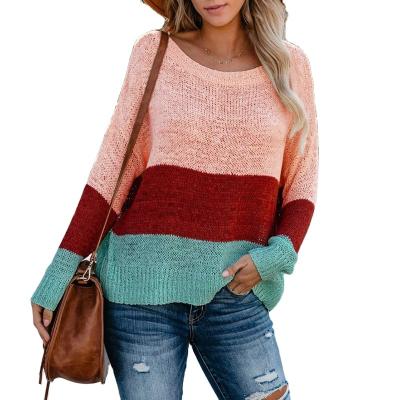 China Anti-Wrinkle Women Striped Loose Leisure Knit Drop Sweater for sale