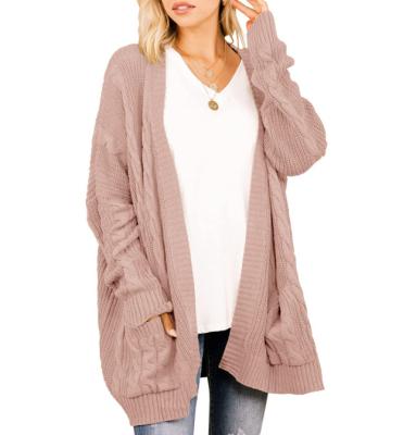 China Anti-wrinkle Women Long Sleeve Sweater Cardigan Cable Knit Chunky Open Front Outerwear With Pockets for sale