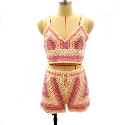 China Cotton Unique Sexy Crochet Color Anti-wrinkle Fashion Lace Vest Set Embroidery Handmade Sweater for sale