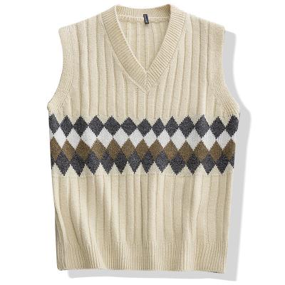 China Breathable Spring Mens V Neck Vintage Knitted Vest Sweater Tops for sale