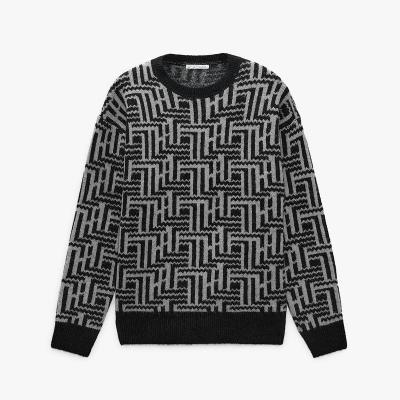 China Dailylife Breathable Men Geometric Jacquard Pullover Loose Knit Sweater for sale