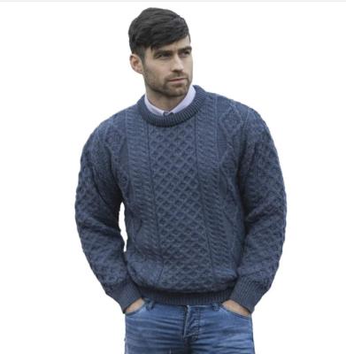 China Breathable Mens Soft Cable Knitted Crew Neck 100% Pure Wool Sweater for sale