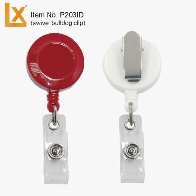 China ABS plastic retractable round badge holder reels, spring-loaded swivel clip - diameter 32 mm, recess 20 mm with ID strap for sale