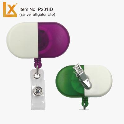 China ABS Plastic Pill Shape Retractable ID Card Badge Reels With Swivel Clip, ID Strap For Promotional for sale