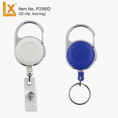 China ABS Plastic Round Carabiner ID Badge Reel Retractable Card Holder with Strong Rope, Strong Spring, ID Strap and Key Ring for sale