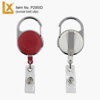 China ABS Plastic Round Retractable Carabiner ID Card Holder with Strong Rope, Strong Spring and Swivel Clip for sale