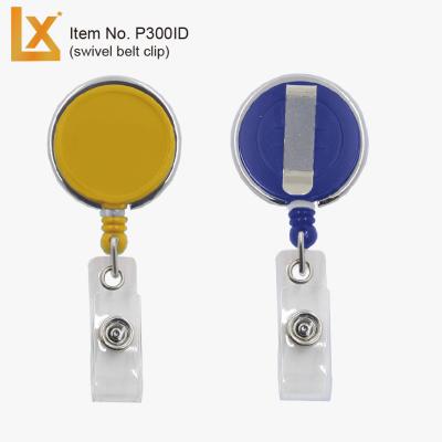 China ABS Plastic Round 35mm Diameter Metal ID Card Reel Plastic Retractable Badge Holder - 27mm Large Recess With Swivel Belt Clip, RV Strap for sale