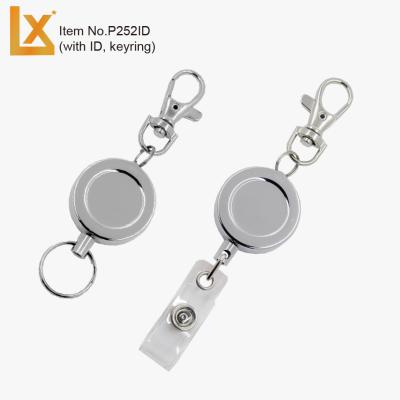 China Iron metal around retractable pull reel main badge holder with key fob, and ID strap for sale