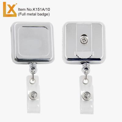 China Metal Zinc Alloy Heavy Duty Retractable Square ID Badge Reels With Strong Rope , Wire Rope for sale