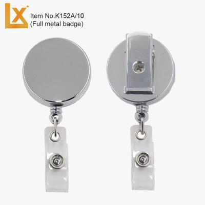 China Heavy Duty Retractable Iron Metal Round Metal ID Badge Holder Reels with Spring Clip, Wire Rope, in Gold Metal Colors for sale