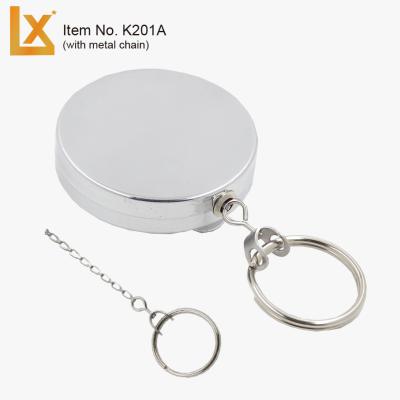 China Heavy duty 50mm metal retractable pull reel main badge holder with metal chain, wire rope, nylon cord for sale