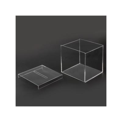 China Modern customized clear acrylic box lid with slot transparent metacrilat box with removable lid with slot for sale