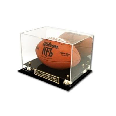 China Customized Modern Rugby Clear Acrylic Display Case With Back Gold Rise Base Mirror Panel Football Stand Box for sale